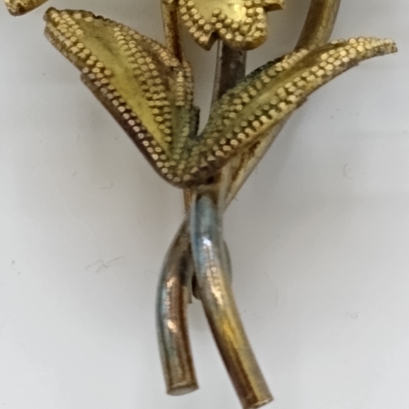 Flower Daisy Posy Bouquet Gold tone Milgrain Brooch Pin Vintage - Picture 13 of 15